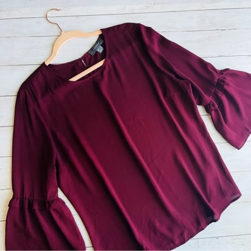 PRIMARK Burgundy Bell Sleeve Top Size 12 - Picture 5 of 11